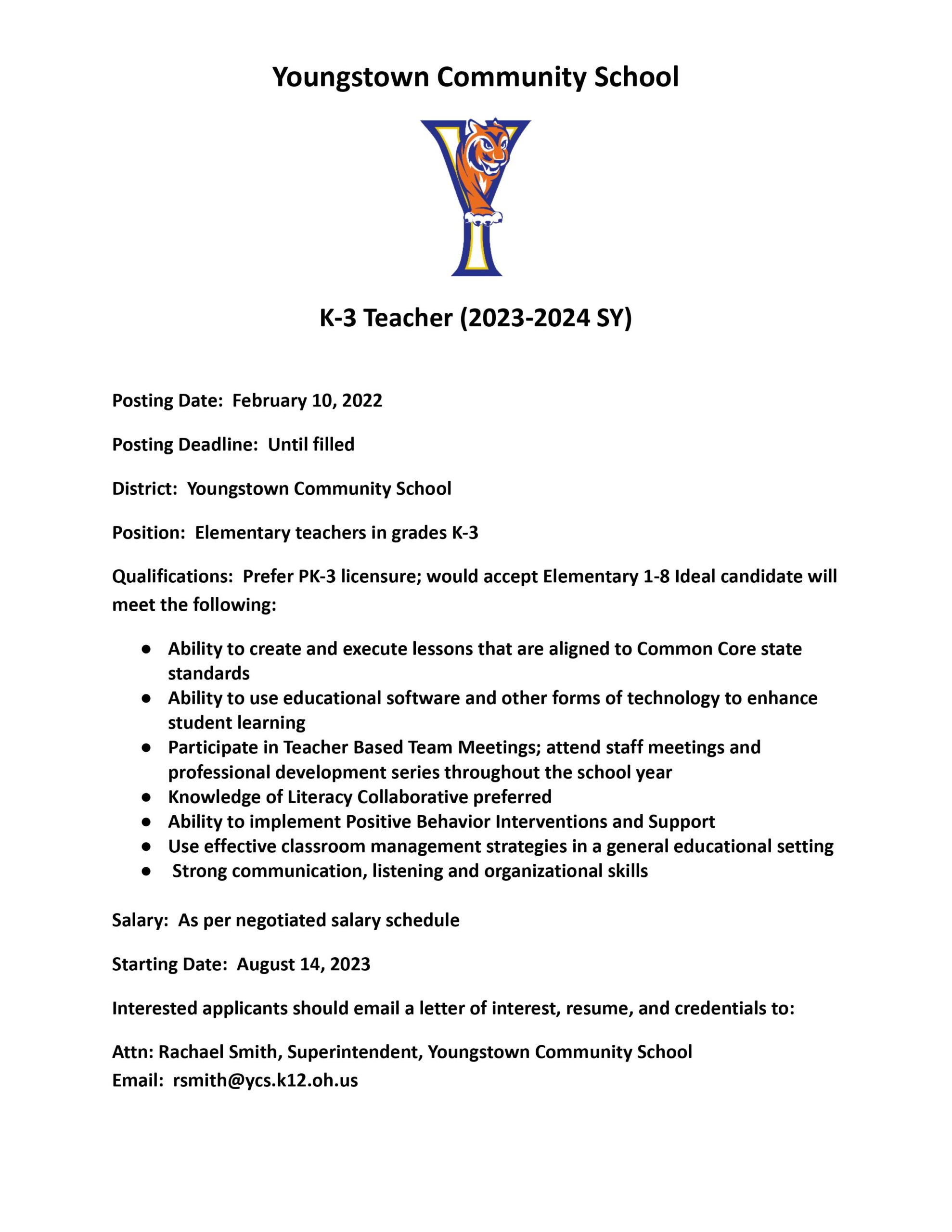 Human Resources & Employment - Youngstown Community School